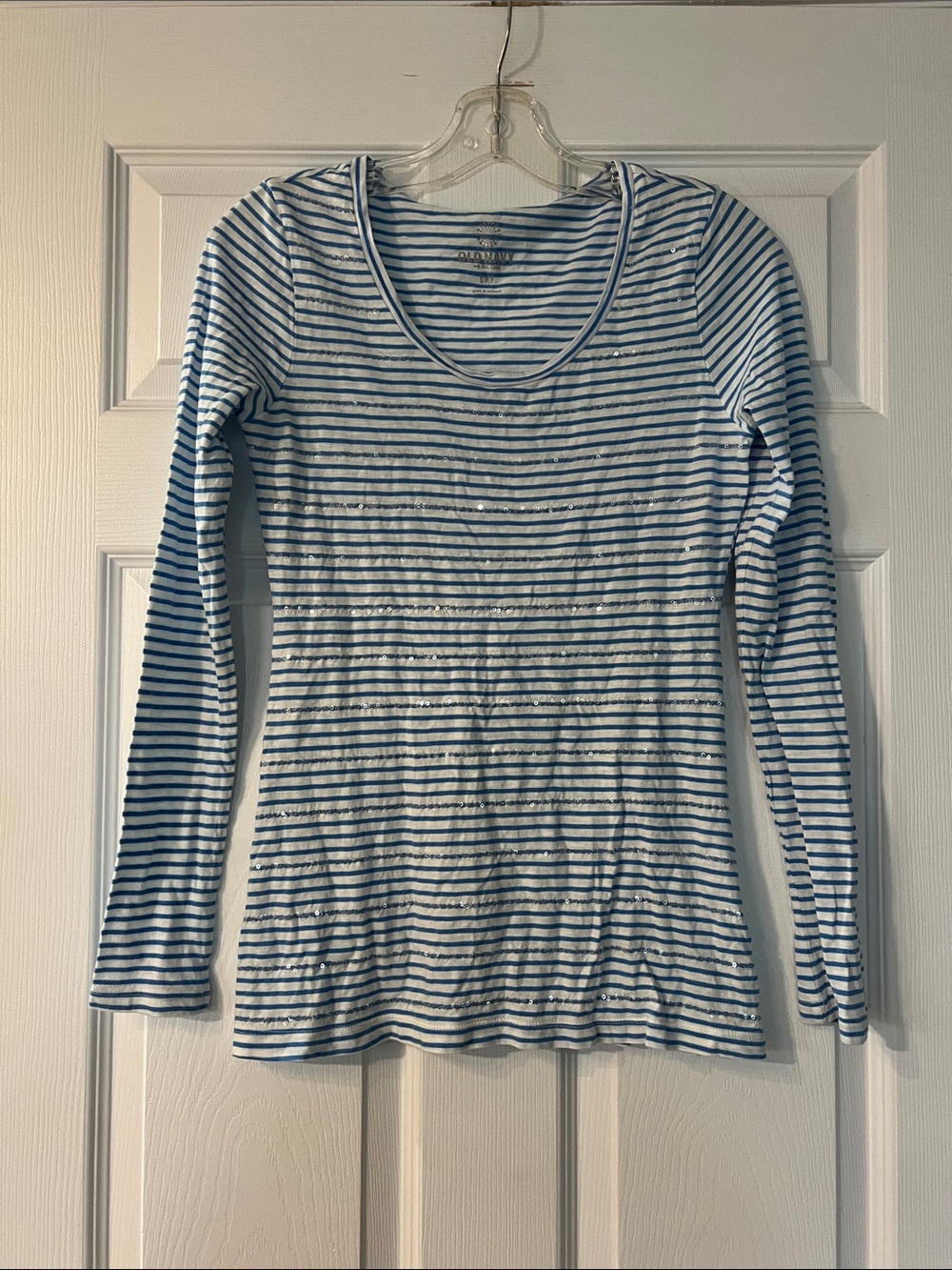Old Navy Blue & White Striped Long-Sleeve Scoop Neck Top